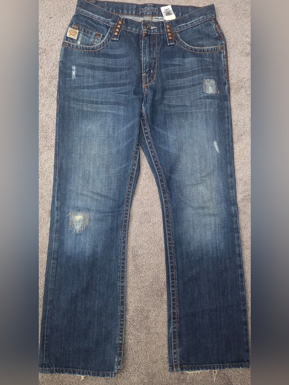 Cinch Men's Distressed Dark Blue Denim Jeans